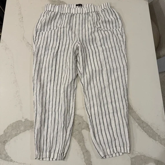 Quince 100% European Linen Tapered Ankle Pants Women’s XL Oatmeal/Black Stripe - Picture 6 of 12